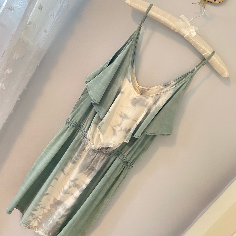 Gypsy 100% Silk Green Tie-dye Mini Dress, Sz Large